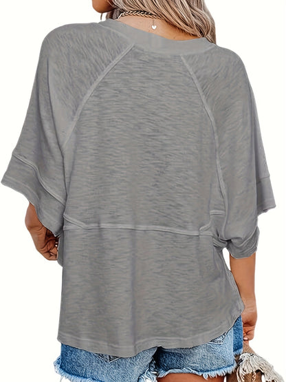 Women's Summer Casual Crewneck Batwing Half Sleeve T-Shirts Solid Color Loose Fit Cute Basic Flowy Tops Tees Blouses