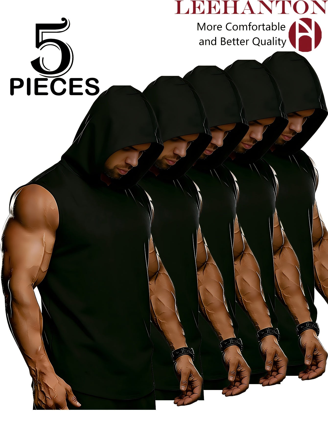 Men's BLK+GREY+WINE+NAVY+BLUE Polyester Sleeveless Outfit Set - product view 3
