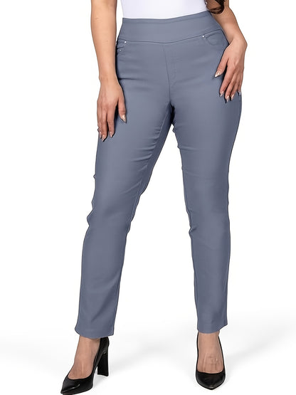 Slim Fit High-Waisted Pants for Women Featuring Five Pockets, Designed for Easy Pull-On Wear, Suitable for Work Or Casual Office Settings