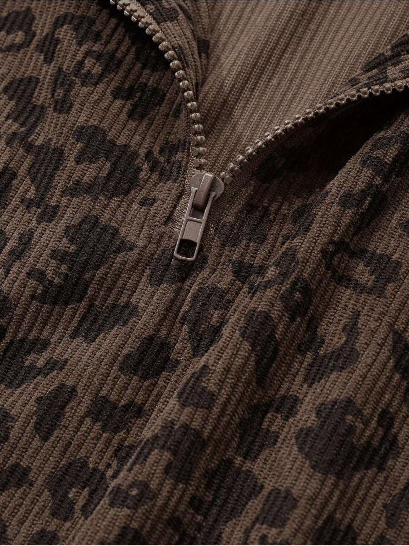 Women's Casual Leopard Print Zip-Up Long Sleeve Sweatshirt - Loose Fit, Half-Zip Design, Brown & Black Retro Style, Cozy Fall/Winter Wear, Leopard Print Sweater