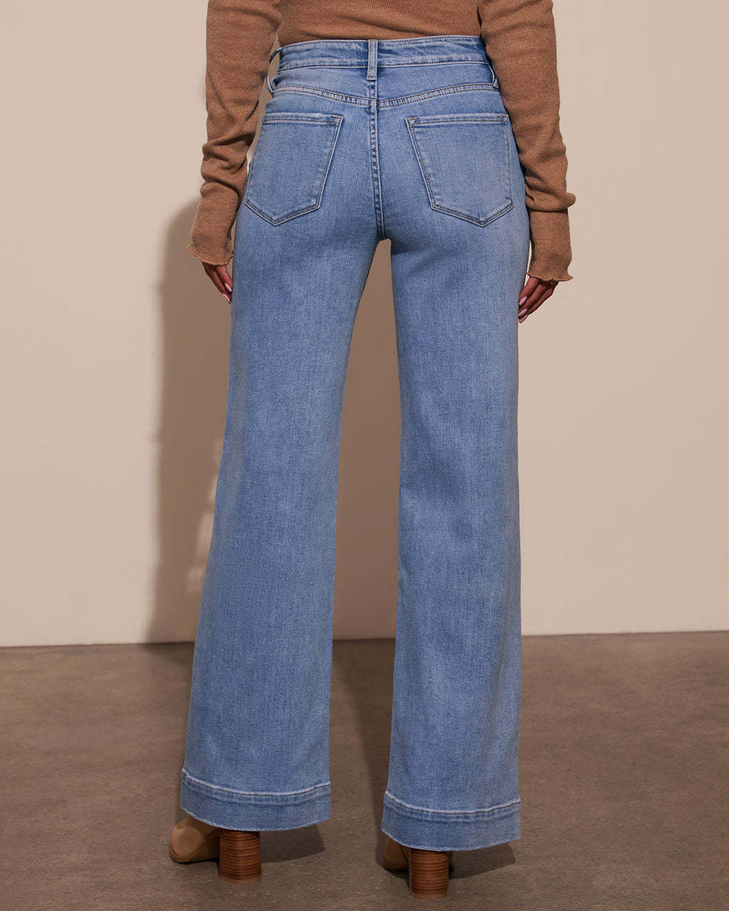 1pc Women'S High-Waist Wide-Leg Jeans, Vintage Wash Trousers with Pocket Detail, Trendy Loose-Fit Pants Casual Outfits