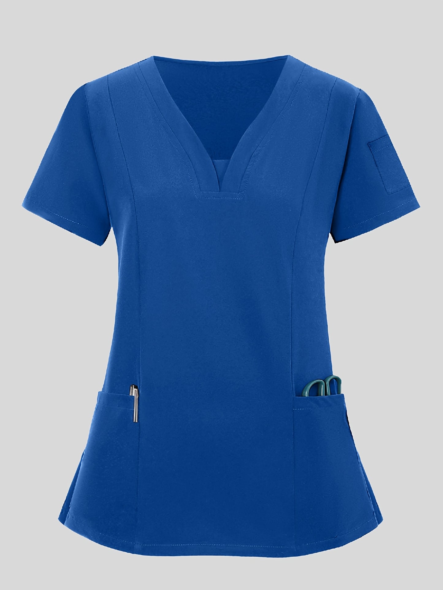 2pcs Women's Breathable V-Neck Work Uniform - Machine Washable Pocket Detail Matching Top & Pants, Casual Work Clothes Suitable for Work Uniforms, Healthcare, Education, Retail - Comfortable Professional Attire