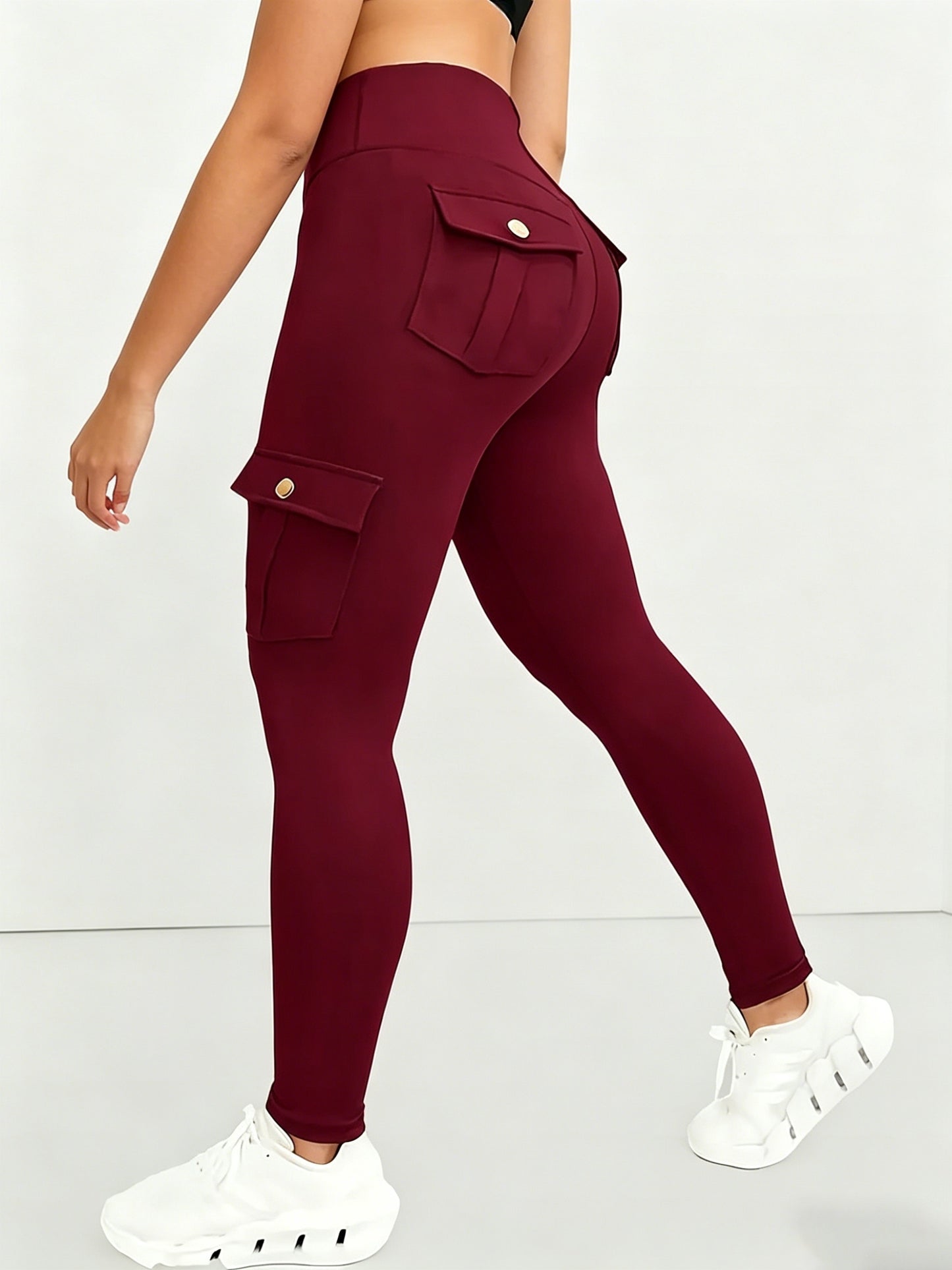 Large-size Women'S Stretchy High-waist Fitness Pants With Multiple Pockets, Breathable And Lightweight Yoga Pants, High-waisted Pants For Toning The Waist And Abdomen, Suitable For Running, Fitness, Yoga, And Casual Outings
