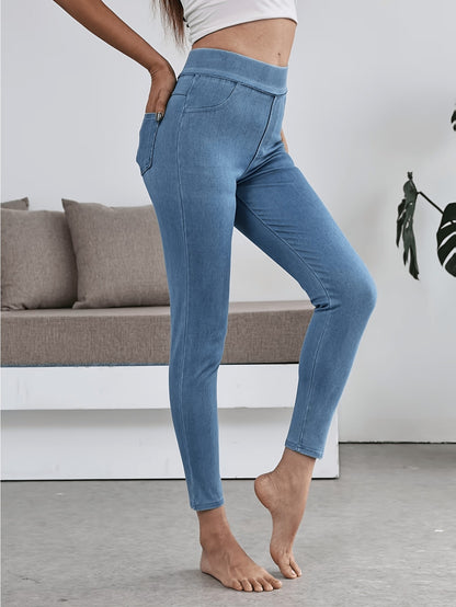 Women'S High-Waisted Soft Elastic Slim-Fitting Jeans, Basic Pencil Pants, Daily Out Yoga Pants, Easy Style, Versatile Basic Models, Machine Washable, Can Be Worn in All Seasons