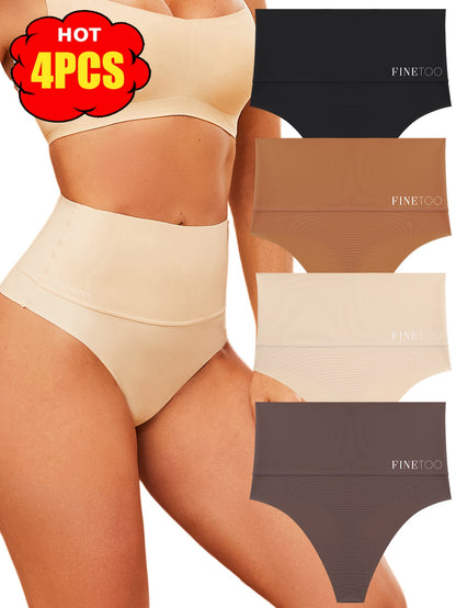 4pcs Seamless High Waisted Thong Set, Seamless Abdominal Underwear, Comfortable, Breathable, Elegant And Fashionable Underwear, Suitable For Daily Commuting, Women'S Underwear And Underwear