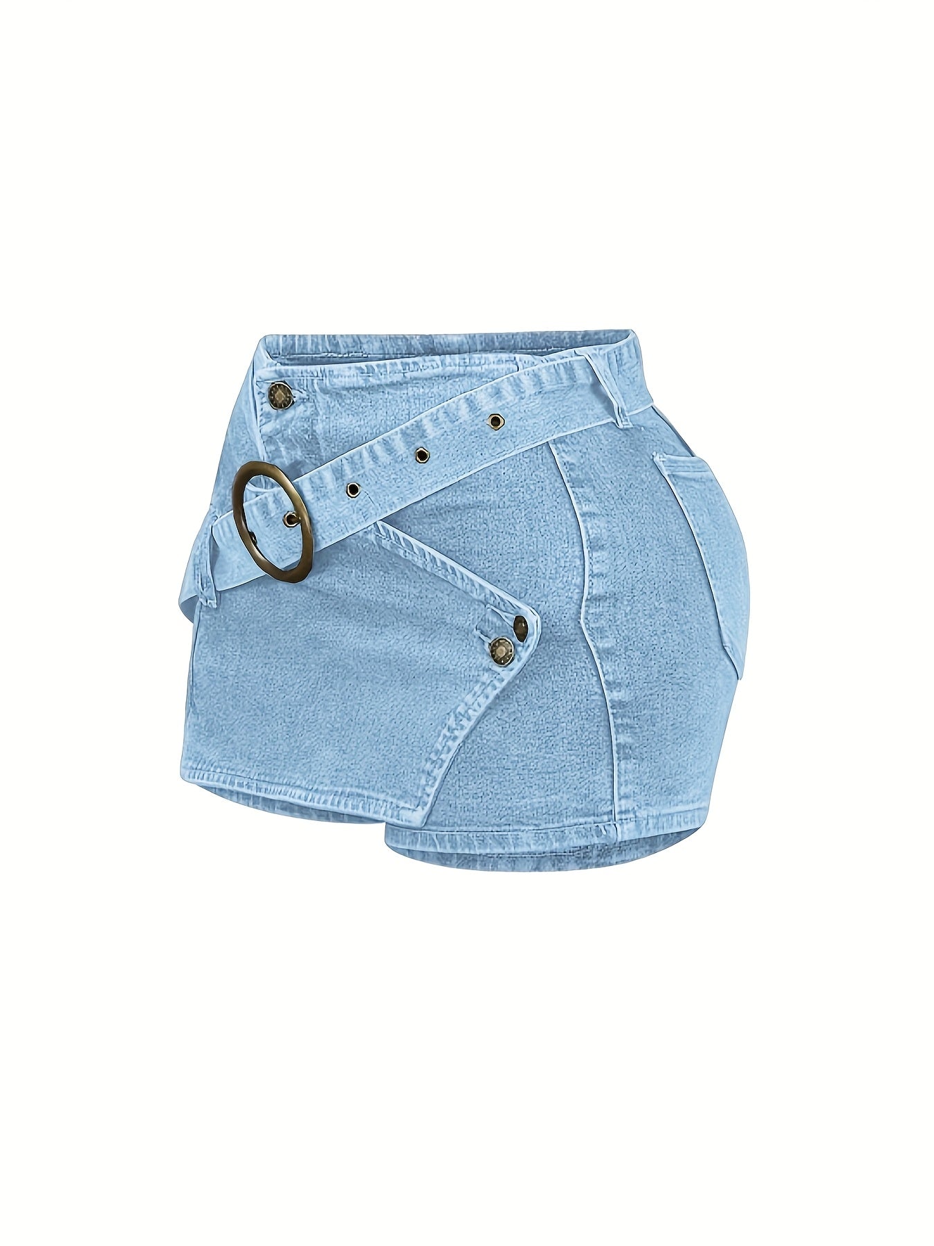 Casual Y2K Mini Skirt with a High Waist And Denim Buckle Belt, Perfect for Parties And Clubs
