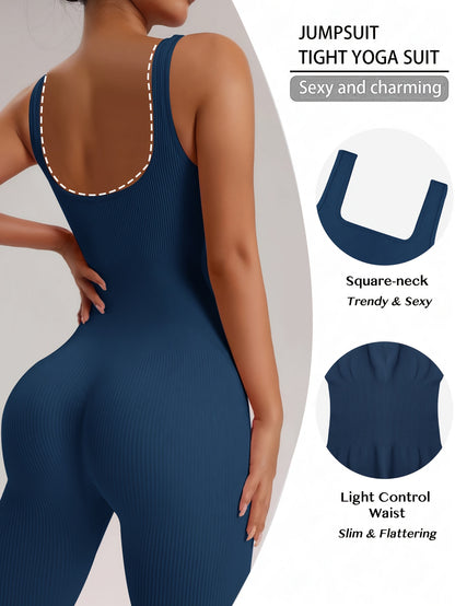 1pc YEFECY Women'S Sleeveless Square Collar Jumpsuit | 90% Nylon and 10% Elastic Fabric, Comfortable Thick, Impervious, Washable, Reusable, Suitable for Any Event, Exercise, Fitness, Pilates, Running, Yoga