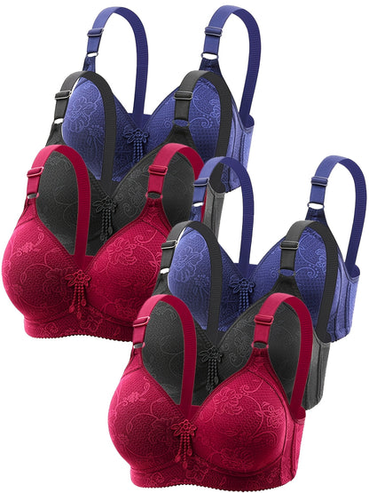 6pcs Lace Floral Design Women's Gathering Bra Breathable Solid Color Seamless Sports Bras