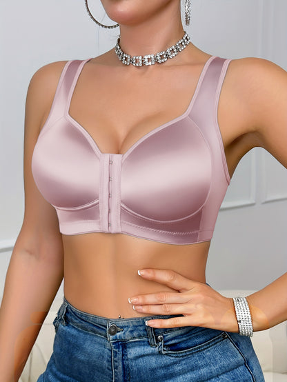 This 1pc Women'S Bra Is Made of High-quality Satin Fabric Without Underwire. It Features A Smooth Front Buckle Design, Providing Comfort and Strong Support. It Is Suitable for People with Large Breasts for Daily Wear and Formal Occasions. It Offe