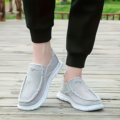 Men's Plus Size Breathable Canvas Loafers - Comfortable All-season, Low-top Lace-up Casual Semi-formal Shoes, Gray And Black Round-toe Design, Breathable Material, Couple Style Available, Widened Men's Shoes, High-quality Men's Shoes