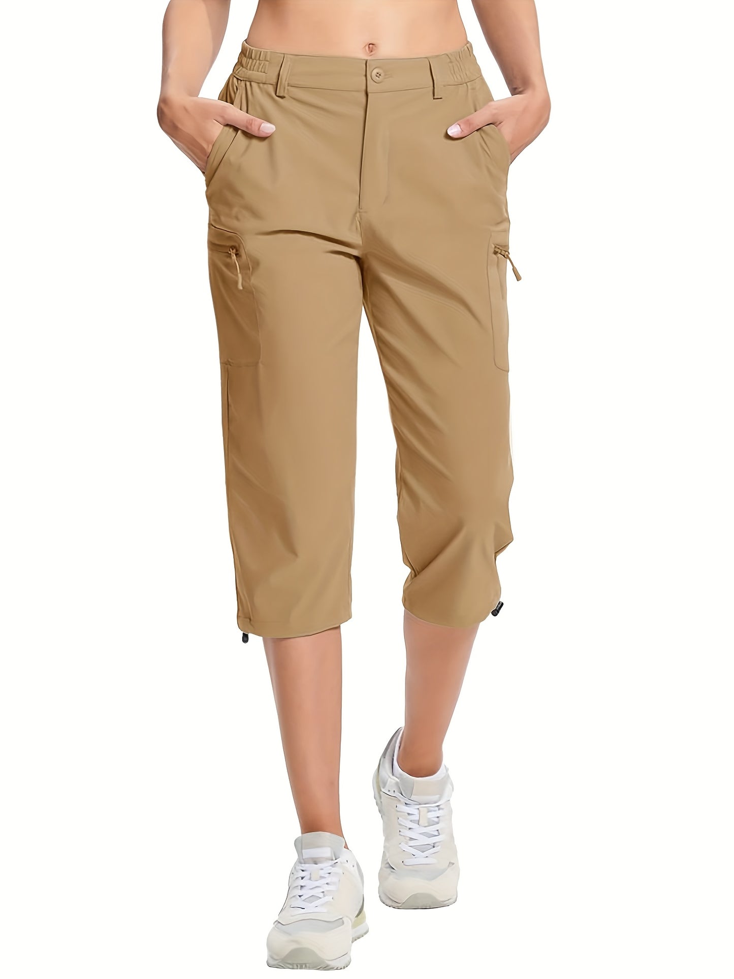 Women'S Summer Hiking Capri Pants - Lightweight, Quick Dry, Stretchy, Zipper Pockets, Adjustable Waist & Cuffs For Outdoor Travel, Hiking, Camping, Fishing, Casual Wear Long Shorts