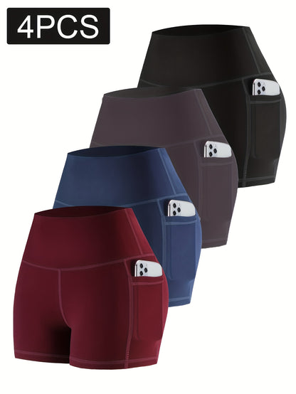 PRO-FIT 4pcs Women'S High Waisted Breathable Yoga Shorts - Postpartum Recovery & Running Yoga, Exercise Shorts 78057