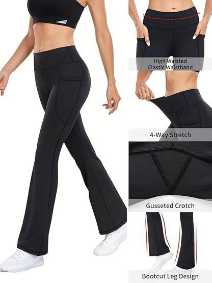 Set of 3 Ultra Comfortable High-Rise Flared Trousers - Women'S Tummy Shaping Bootcut Leggings Featuring Pockets