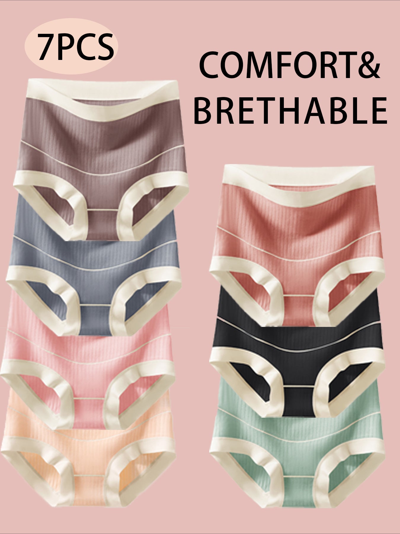 7pcs setSet of five plus-size high-waisted body-shaping briefs, elegant striped design, comfortable stretch Cotton, fine weave, size 5XL