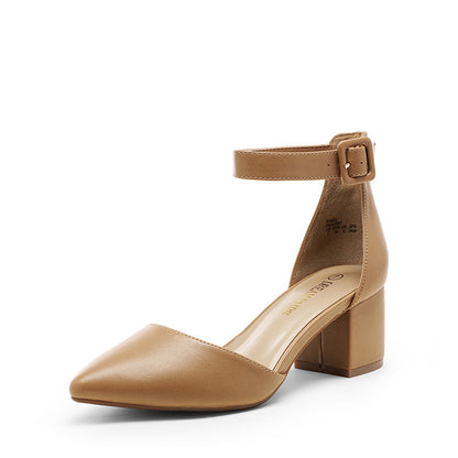 Pointed Toe Low Chunky Heels Pump Shoes Women Pumps with Ankle Strap