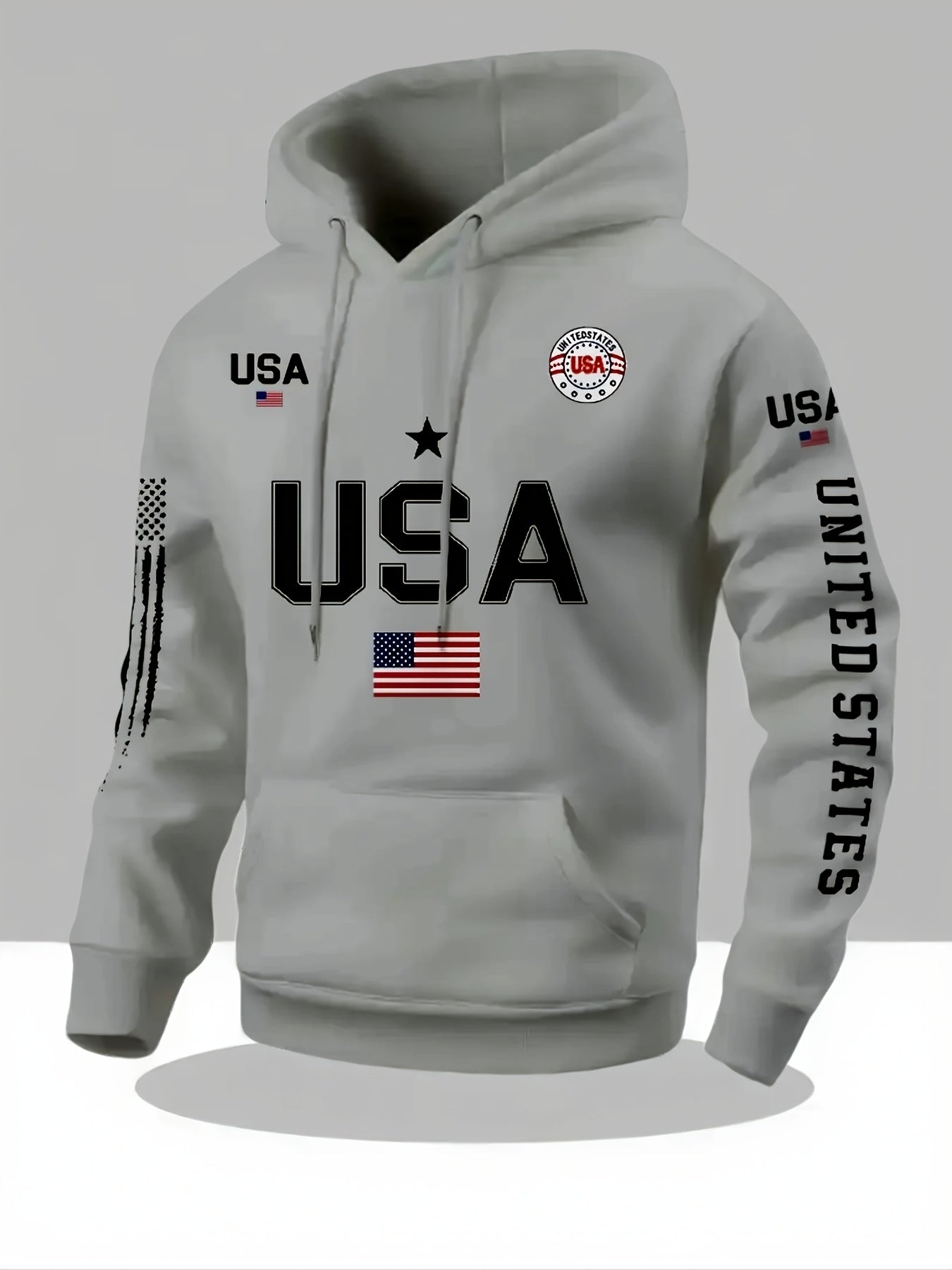 USA Flag Pattern Printed Hoodies, Men's Sweatshirts, United States Letter Printed Casual Knitted Fabric Pullovers for Both Men and Women, Student Couple Outfits, Fashionable Sweatshirts, Autumn and Winter Men's and Women's Sweatshirts