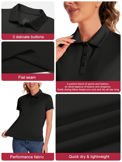 5pcs Women'S Polo Collar Short Sleeved T-shirts, Tops, Moisture Wicking And Quick Drying Clothes With Buckle Collars, Fashionable And Slim Fit, Casual Clothes, Outdoor Morning Clothes, Clothes