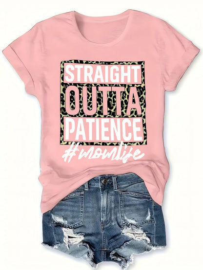 Women'S Casual T-Shirt, Printed with "Patience is Worn Out" Letter Pattern, Short Sleeve Round Neck Design, Suitable for All Seasons, Fabric, Fiber, - Fashionable and Comfortable Clothing