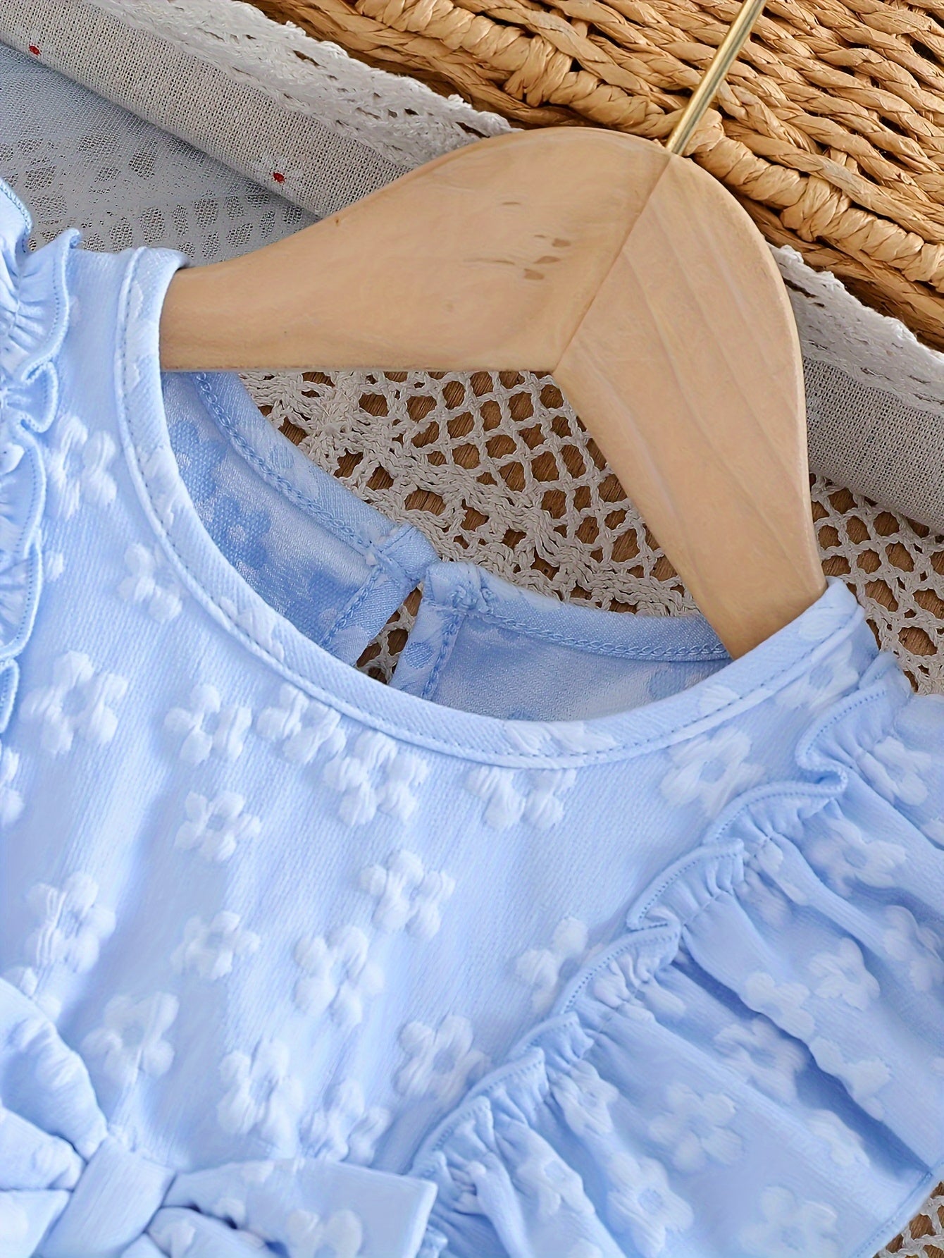 Baby Girl Clothing, Baby Products, Newborn Baby Girl Clothing, Baby Girl Summer Versatile And Cute Round-neck Plain-color Ruffled Floral Princess-style Dress. Baby Girl Casual Dress. Back-to-school Promotion. Valentine's Day Gift.
