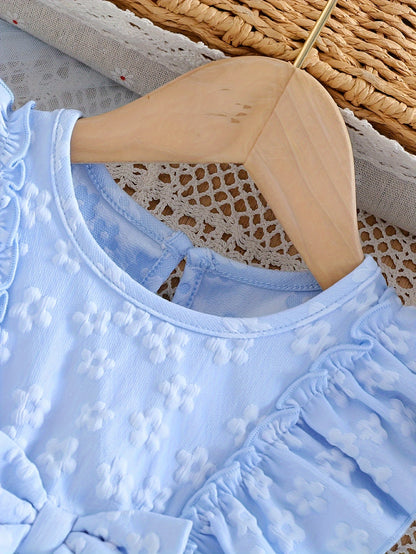 Baby Girl Clothing, Baby Products, Newborn Baby Girl Clothing, Baby Girl Summer Versatile And Cute Round-neck Plain-color Ruffled Floral Princess-style Dress. Baby Girl Casual Dress. Back-to-school Promotion. Valentine's Day Gift.