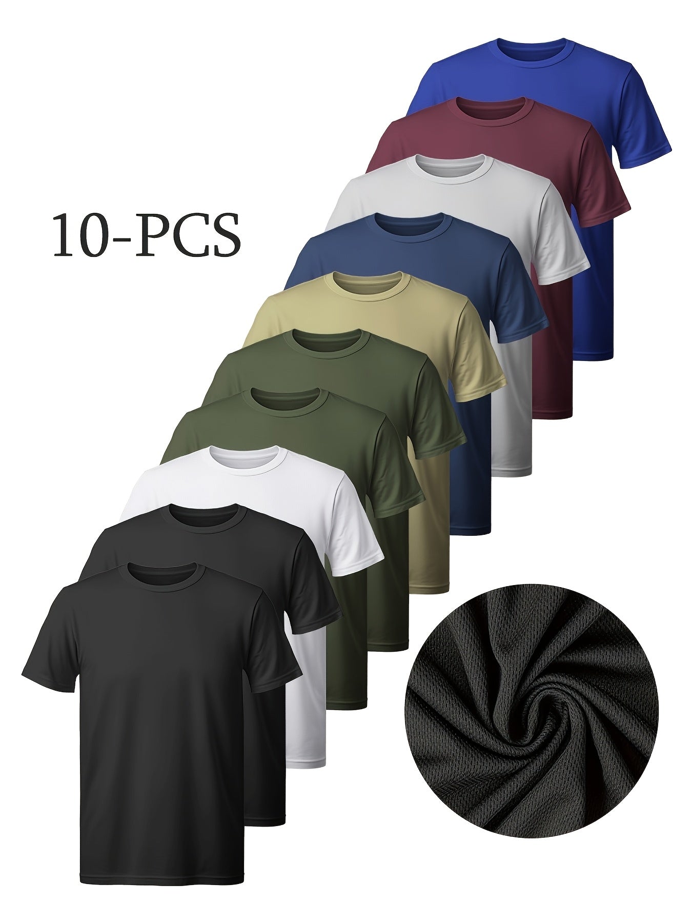 10pcs Men'S Quick Dry Breathable 100 Polyester Workout T Shirts Solid Color Crew - product view 1