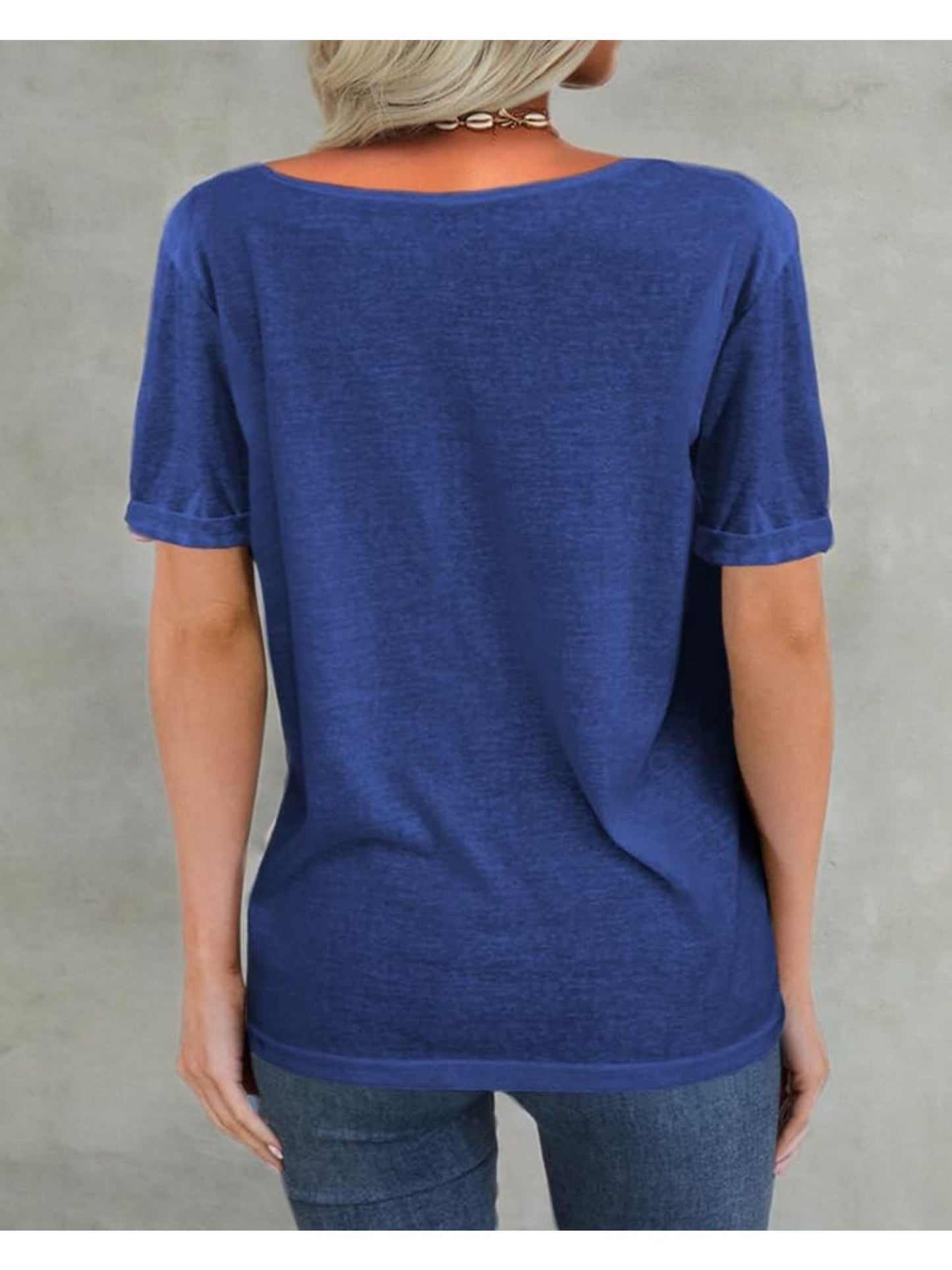 Casual Loose Basic T-Shirt for Women with a Deep V-Neck And Short Sleeves