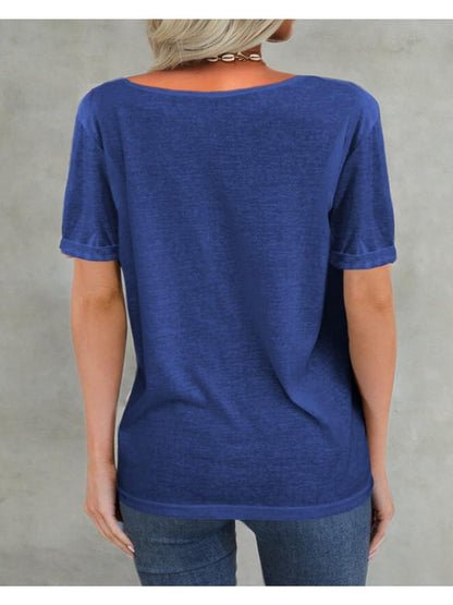 Casual Loose Basic T-Shirt for Women with a Deep V-Neck And Short Sleeves