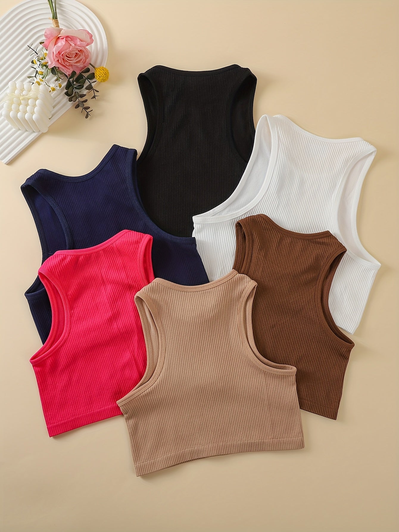 6pcs Women's Non-Padded Sports Bralette Tops, Crop Tops for Women Sexy Sleeveless Moisture-Wicking Cropped Tank, Breathable Gym to Street Seamless Camisoles, Everyday Comfort Workout Crop Top