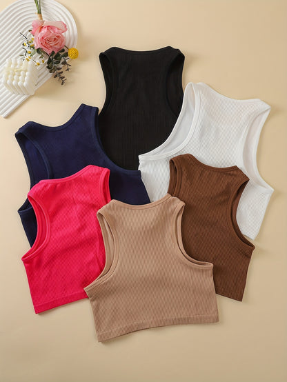 6pcs Women's Non-Padded Sports Bralette Tops, Crop Tops for Women Sexy Sleeveless Moisture-Wicking Cropped Tank, Breathable Gym to Street Seamless Camisoles, Everyday Comfort Workout Crop Top