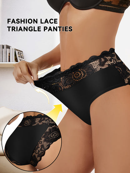5pcs Women'S High-Waisted Tummy Control Briefs- Elegant Lace Detailing, Soft& Elastic Seamless Design, Full Coverage, No-Roll, Breathable& Comfortable, Multi-Pack with Vibrant Colors, Essential for Daily Wear, Confident Look& Smooth Silhouette
