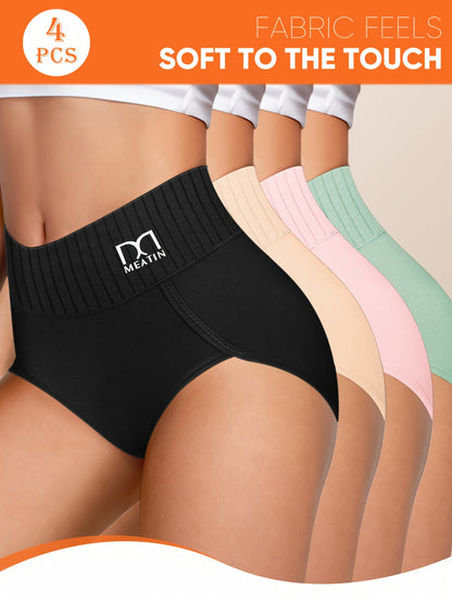 4pcs Solid High Waist Briefs, Comfy & Simple Intimate Panties, Women's Underwear & Lingerie