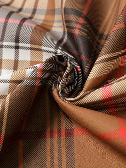 Men'S Plaid Hooded Button-Up Shirt - Long Sleeve Casual Shirt with Adjustable Drawstring Hood, Machine Washable, Spring/Fall Seasonal Transition, Earthy Tones (Brown/Beige/Red/Black/White), Autumn Wardrobe, Hooded Outerwear, No Stretch Fabric