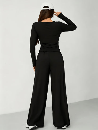 2026 [Elegant Direction]Relaxed And Sophisticated Fashion Casual Outfit, Pants + Fitted Long Sleeves
