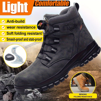 Steel Toe Work Safety Shoes - Puncture-Proof, Anti-Smash, Non-Slip, Shock-Absorbing, with Convenient Rotating Buckle, High-Top Protective Design - Ideal for Men And Women In Industrial, Construction, And Outdoor, All Seasons, Father's Day Gift