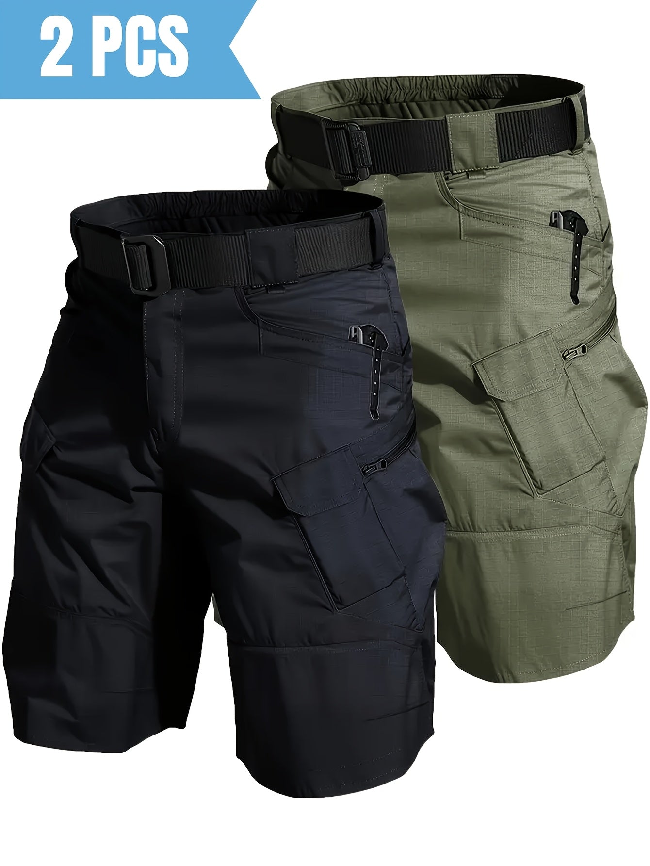2pcs Summer Outdoor Cargo Shorts for Men, Multi-Pocket Hiking Shorts, Durable, Ripstop, Wear-resistant, Good for Camping, Hunting, Fishing, Summer Outdoor Activies and Daily Wear