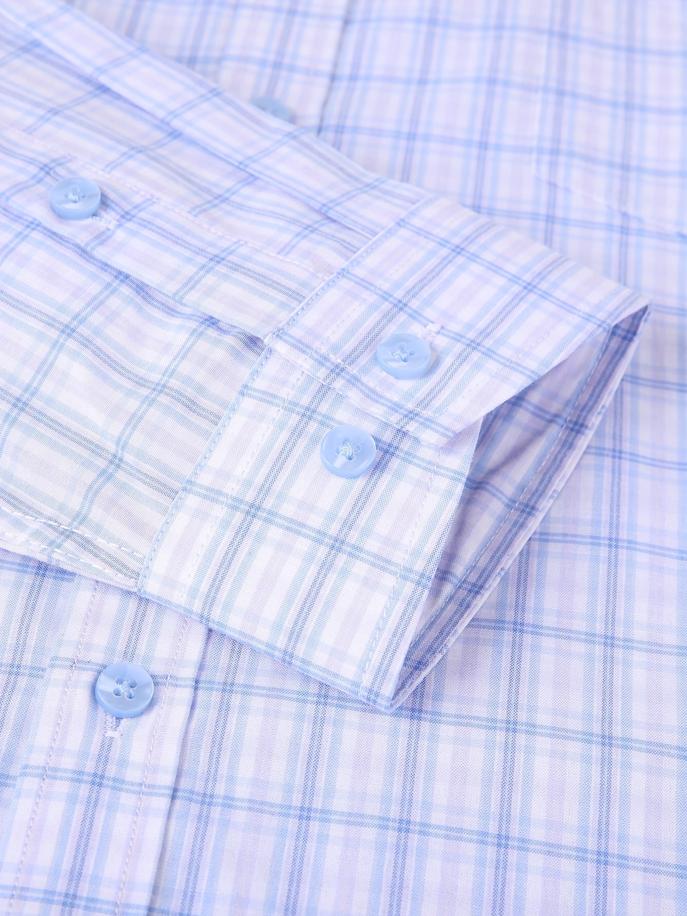 Men's Navy Blue & White Plaid Cotton Long-Sleeve Shirt - product view 28