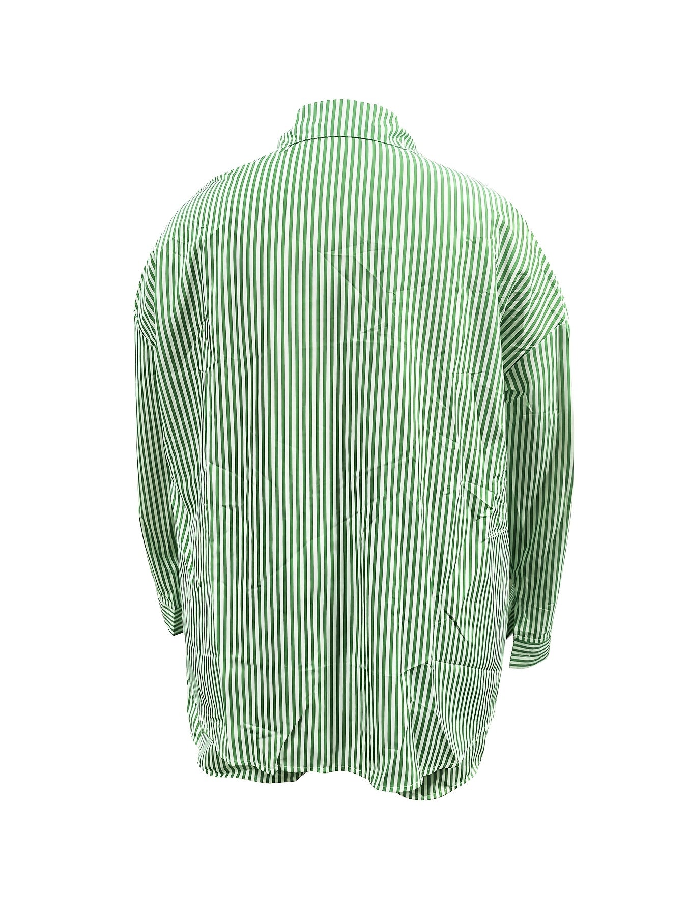 Plus Size Women's Chic Striped Print Two-Piece Set-Long Sleeve Button Shirt and Elastic Waist Shorts with Pockets, Perfect for Spring and Summer Fashion Casual Outings