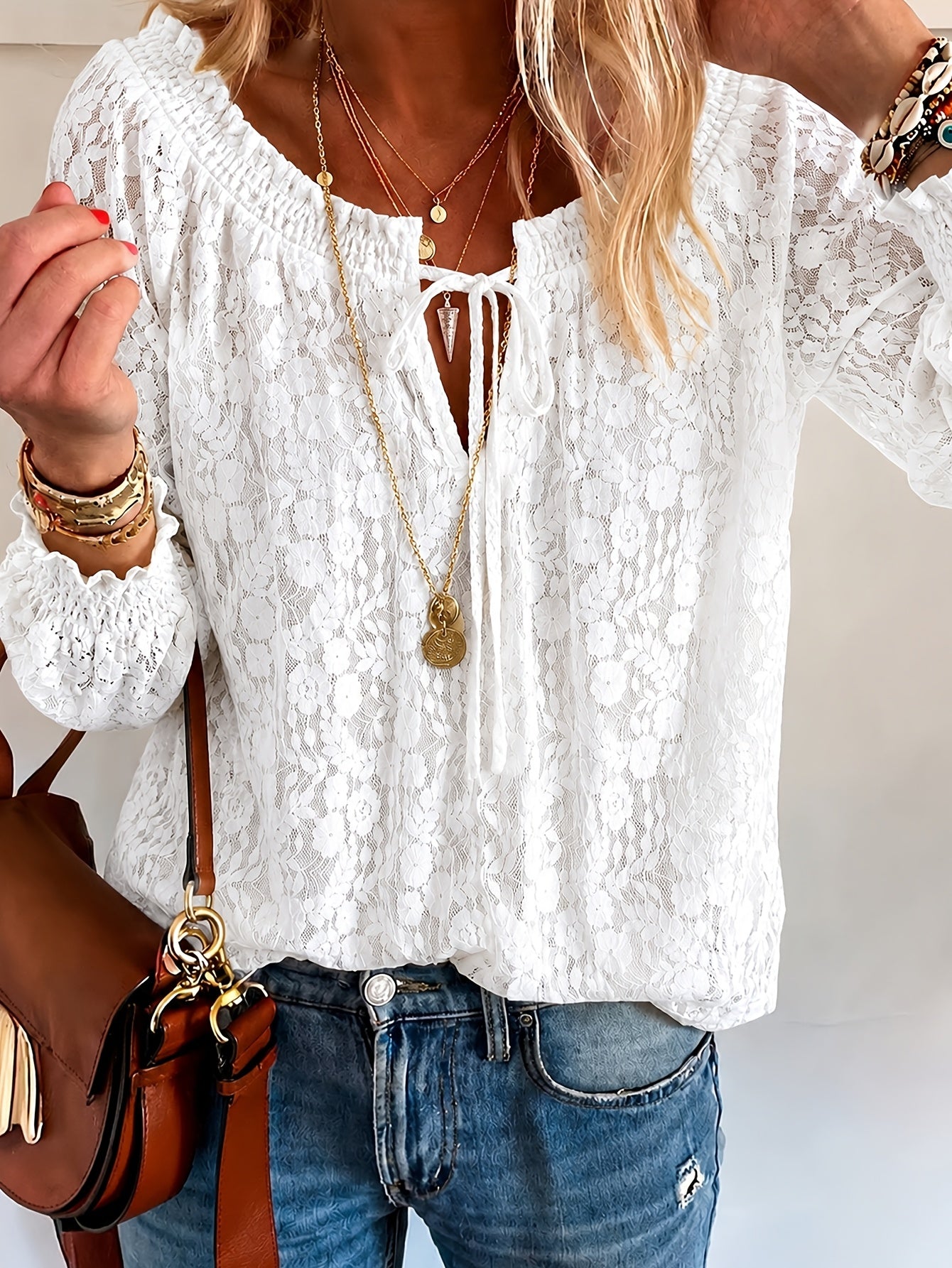 Women's Milky Lace Floral Printed Blouse - product view 15