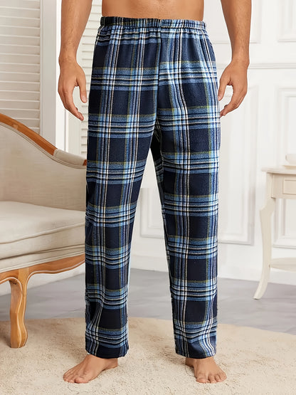 4pcs Set Sleep Pants Autumn and Winter Men's New Plaid Long Trousers Comfortable Lightweight Checkered Home Pants Loose Wearable 4-Strip Combination Elastic Waist Loungewear Soft Pants