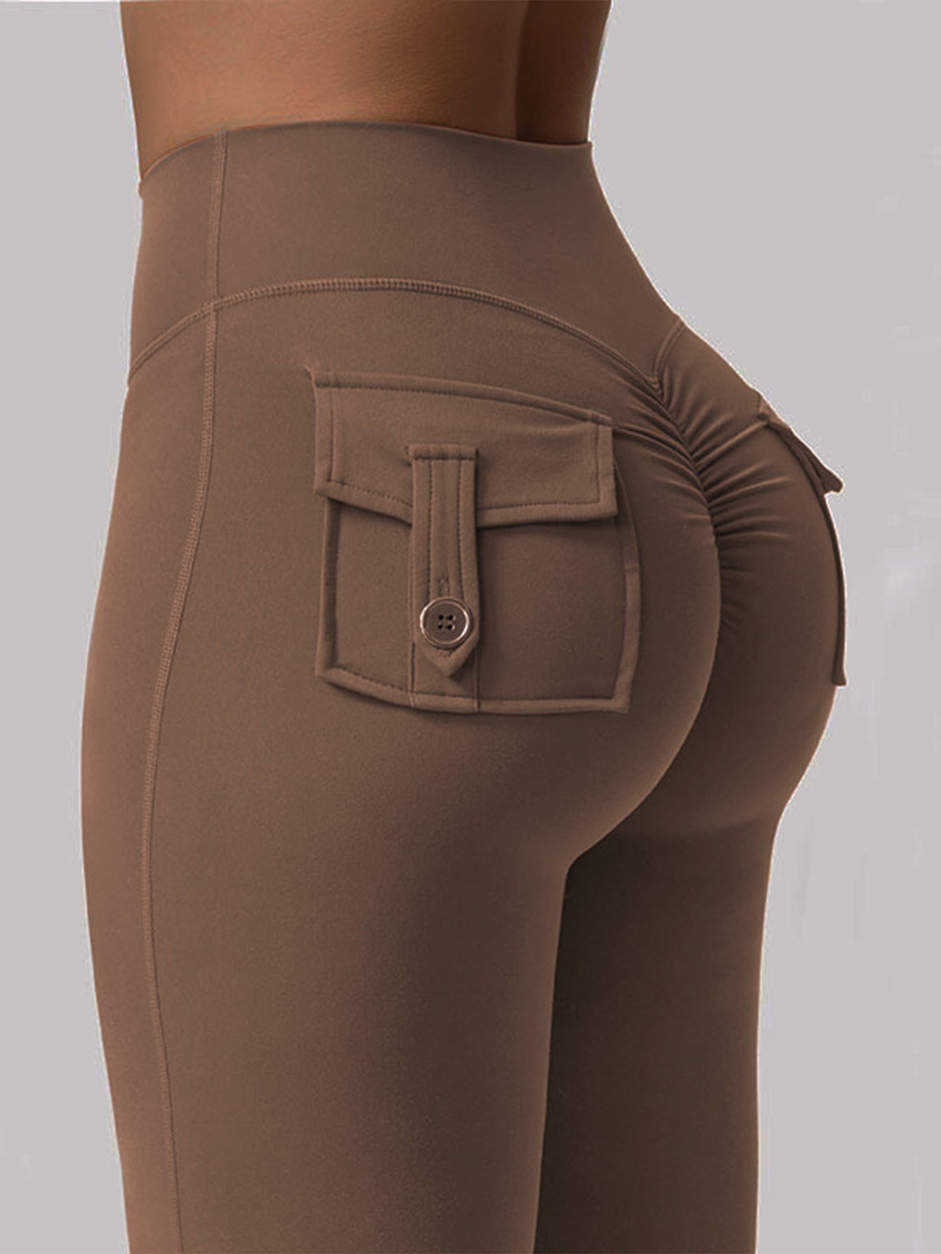 FOEIERAA 1pc Fashion Workwear Style Flare Pants, Women's Casual Flare Pants, High-Waist Pocket Joggers, Workwear Style Peach Butt Yoga Pants, Quick-Dry Tummy Control Butt Lifting Sexy Long Pants, Flare Leggings