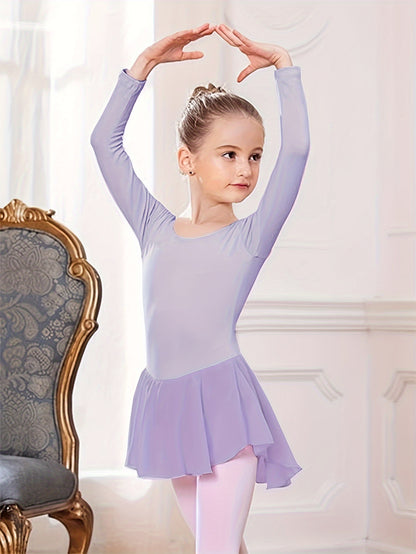 Girls' Classic Long Sleeve Ballet Leotard with Crisscross Back Detail - Stretchy Polyester Dance Dress for Parties, Birthdays & Sports Events, Perfect for Outdoor, All Seasons, Gift for Back-To-School Season, Beach Essentials