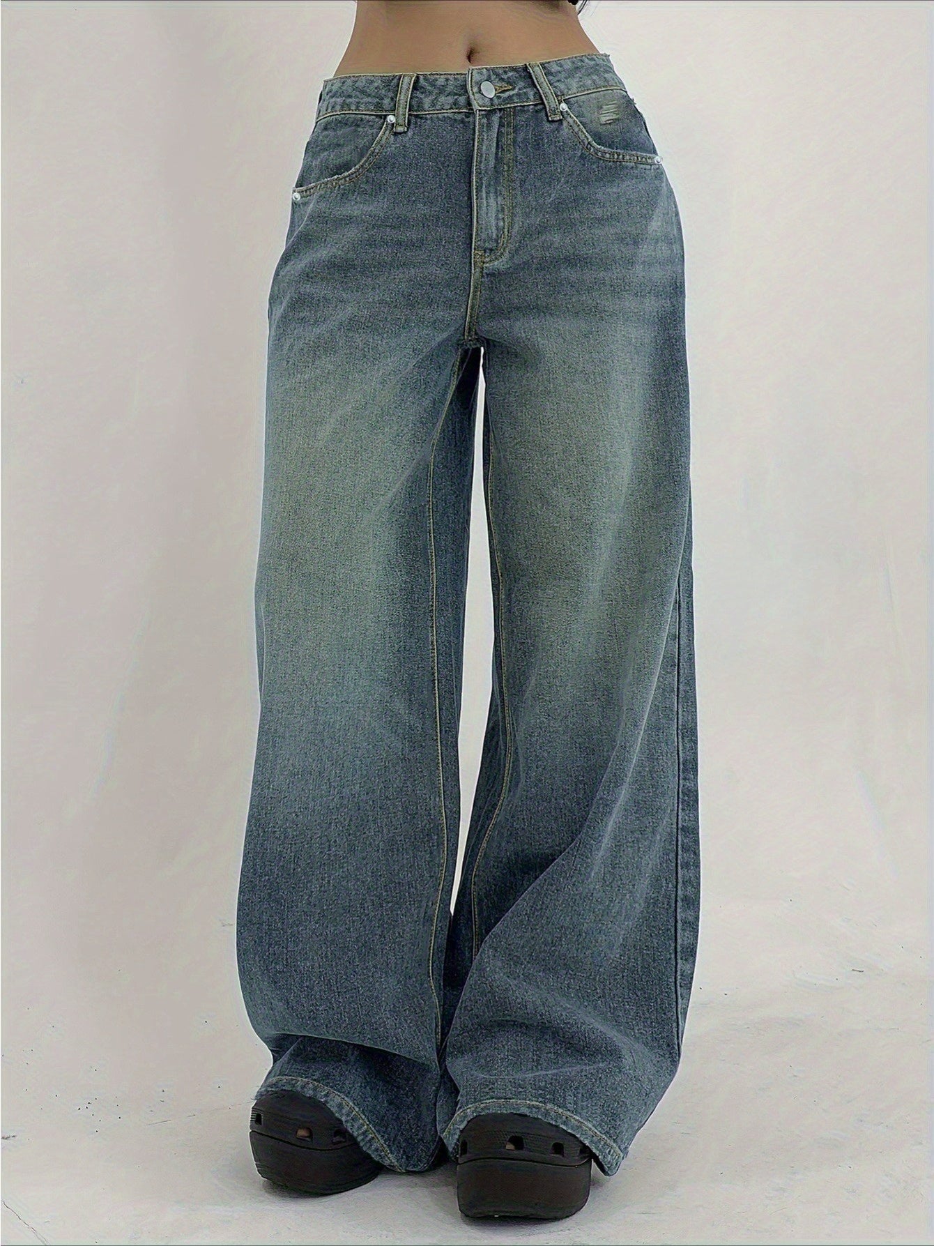 1-Pack Women's Wide-Leg Ultra-Long Floor-Length Ripped Loose-Fit Casual Jeans. Suitable for Streetwear, Daily Wear, Parties, and Outdoor Scenes. Sizes XS-XXL. Women's High-Stretch Denim Jeans, Loose Fit with White Stitching, All-Season Wear