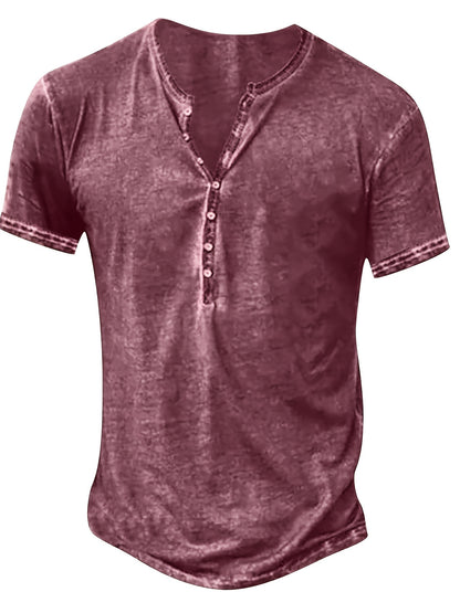 1Men'S Distressed Henley Shirt- Slim Fit Short Sleeve Button-Up T-Shirt with V-Neck& Placket Detailing, Machine Washable Casual Shirt in Olive Green, Black, Blue, Burgundy, Sporty Apparel| Athletic Style| Comfortable Tee