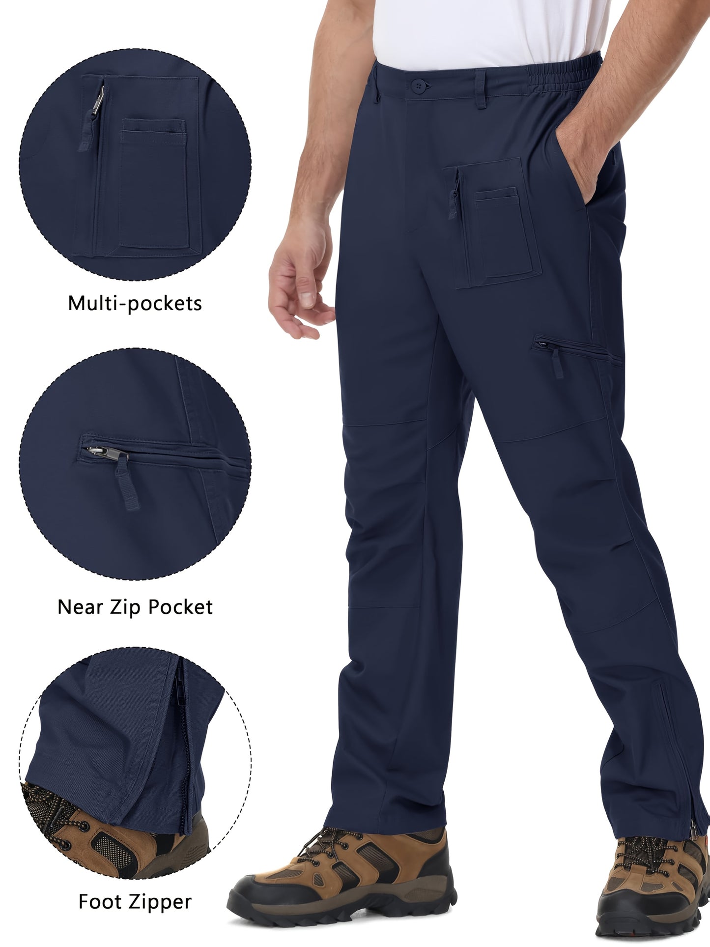 Men'S Cargo Pants /Spandex Scratch-Resistant Outdoor Training Trousers Lightweight with 9 Utility Pockets, Work Pants for Men Zippered Hem Design, Elastic Waistband for Daily Commuting, Office, And Outdoor Activities (Belt Not Included)