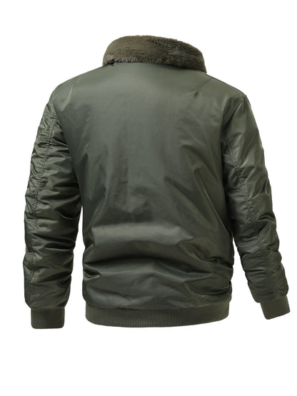 Men'S Plus Size Flight Jacket with Faux Fur Collar, Made from 100% Nylon in a Solid Military Style, Featuring a Non-Stretch Woven Fabric, Zipper Closure, And Pockets. This Regular Fit Outerwear Is Lined with And Available in Plus Sizes