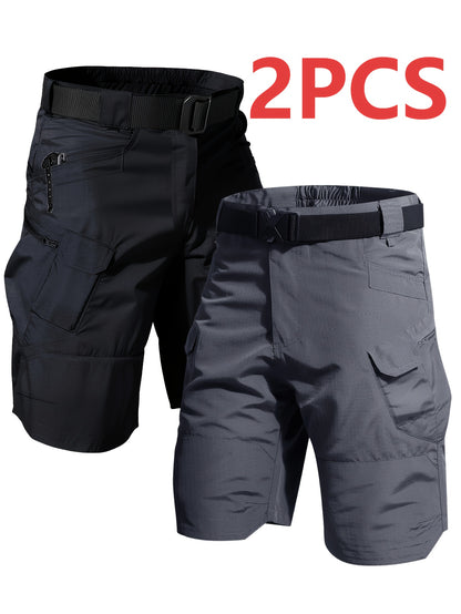 Men's Black+gray Polyester Cargo Shorts - product view 2