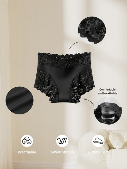 5 Pack Womens Lace Panties Elegant Lace Trim Mid Rise Underwear Soft Breathable Fabric Comfortable Fit Lightweight Stretchy Feminine Briefs Perfect for Date Night Party or Casual Attire Sizes S to XXL, Party Lingerie, Casual Attire, Stylish Underwear