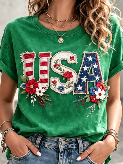 USA 250Th Anniversary Women'S Independence Day Patriotic T-Shirt, 2D Print Casual Short-Sleeve Crewneck Tee for July 4Th Celebrations