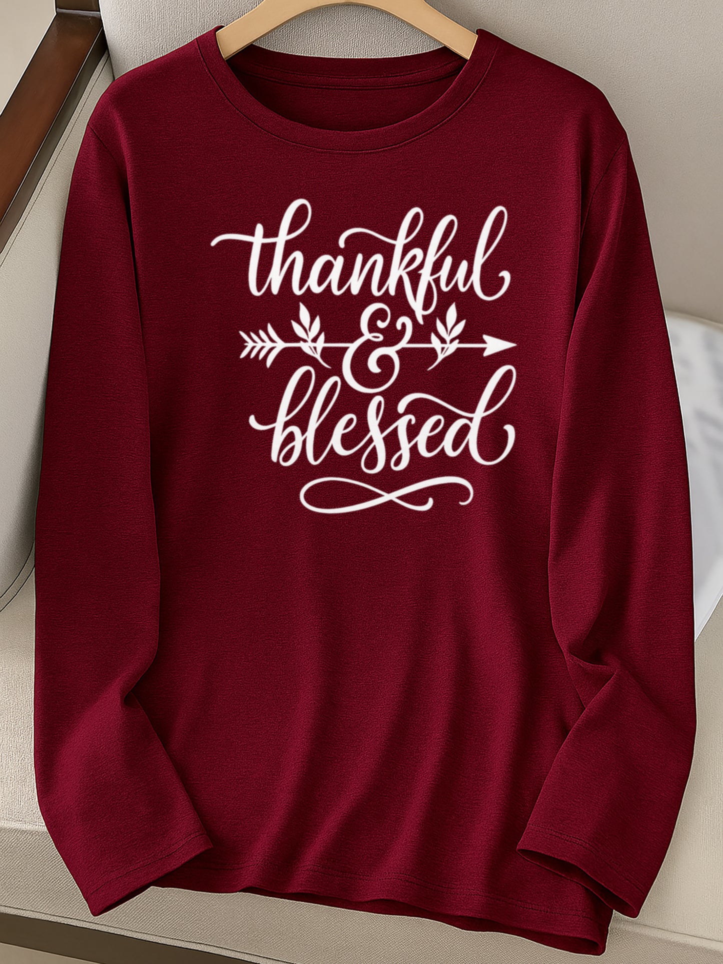 Women'S Long Sleeve T-Shirt with a Design Expressing Gratitude And Blessings - Easy to Wash, Breathable, Soft, And with Medium Stretch, Made Of, Perfect for Casual Wear