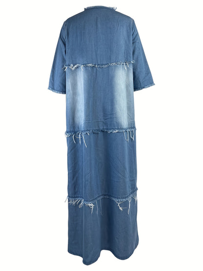 European And American Women'S Fashionable Ruffled Denim Dress